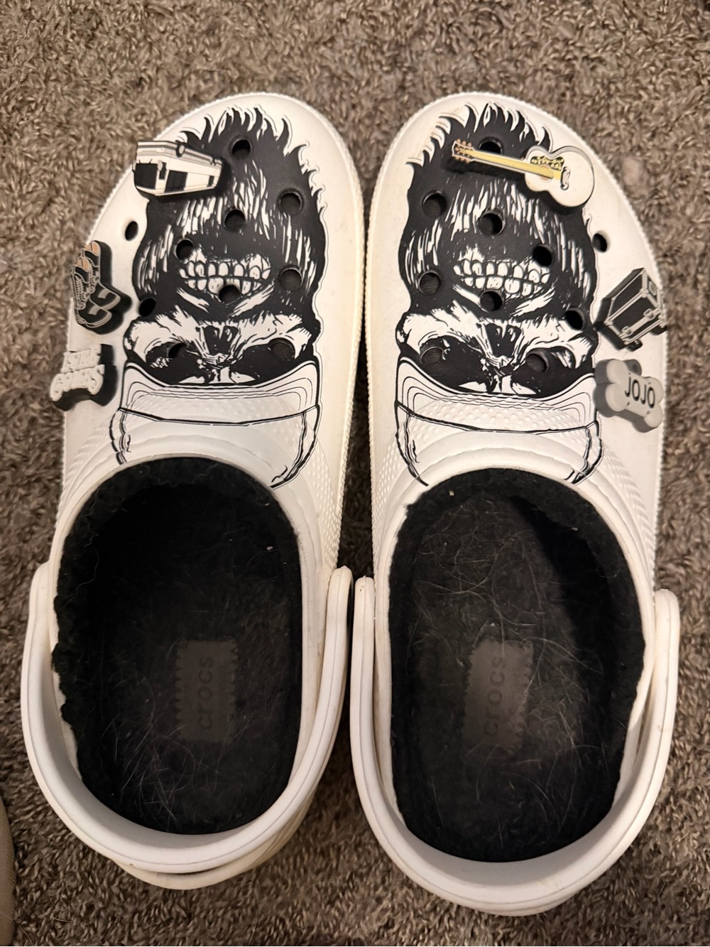 CROCS White Graphic Clog Mules with Black Artwork